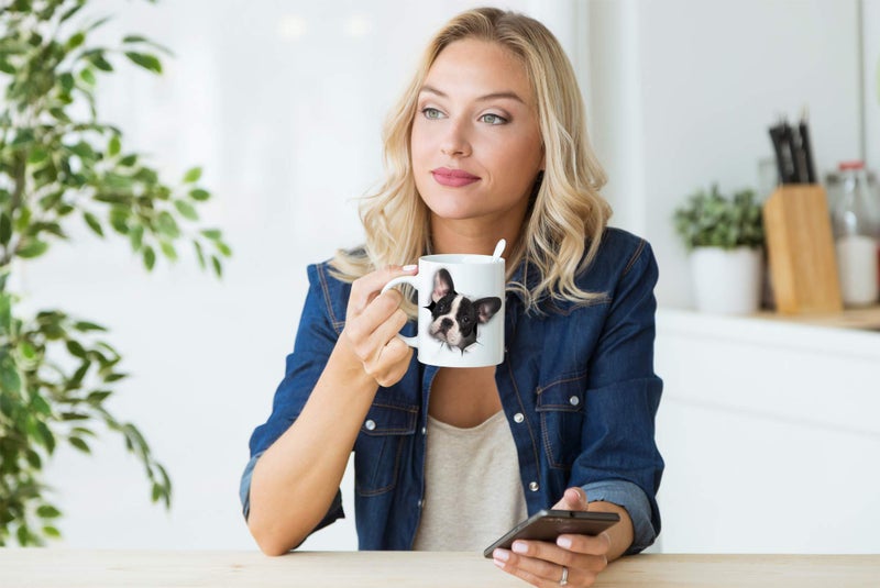 Winston Bear Winston & Bear Black & White French Bulldog Mug - Ceramic Funny Frenchie Coffee Mug Gift For Dog Lovers - Cute Novelty Frenchie Themed Cup for Dog Mom and Dad (15oz) - Image 2